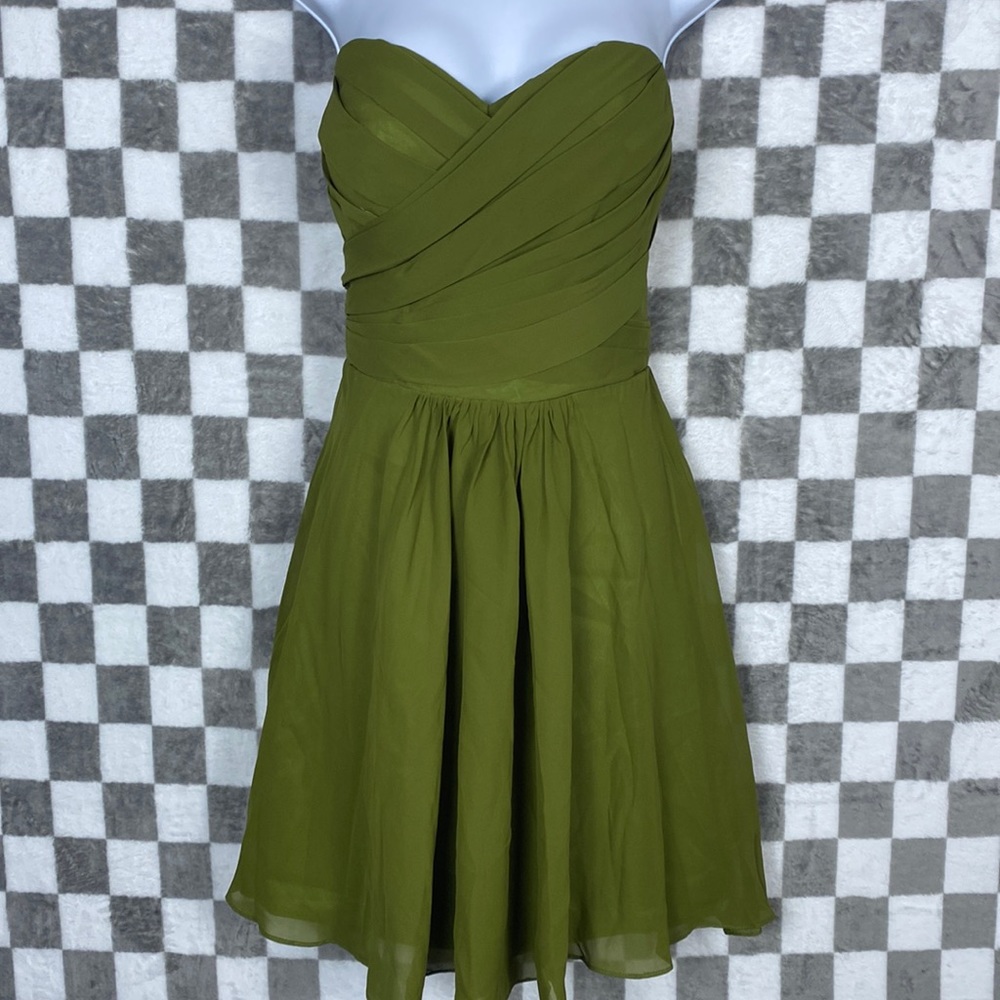 Simply bridal fulfilling dreams olive green coctail formal strapless dress 4